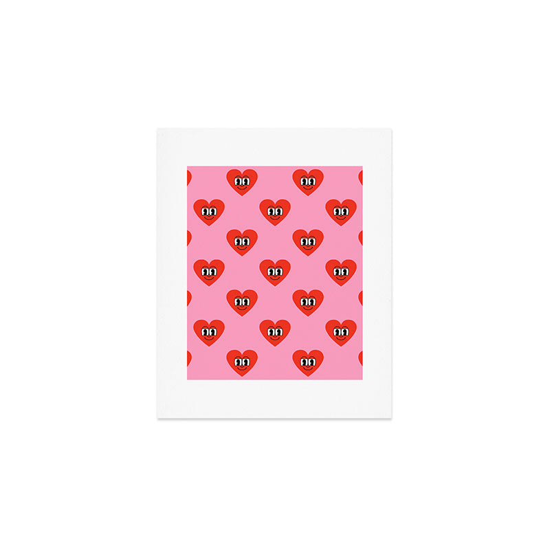 Funny retro love heart cartoon pattern Art Print Gallery Image 1