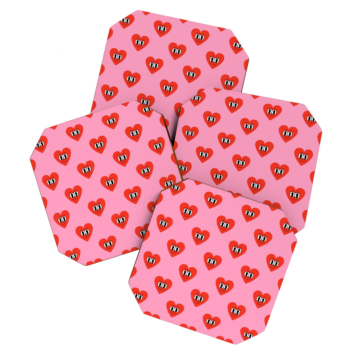 Funny retro love heart cartoon pattern Coaster Gallery Image 1