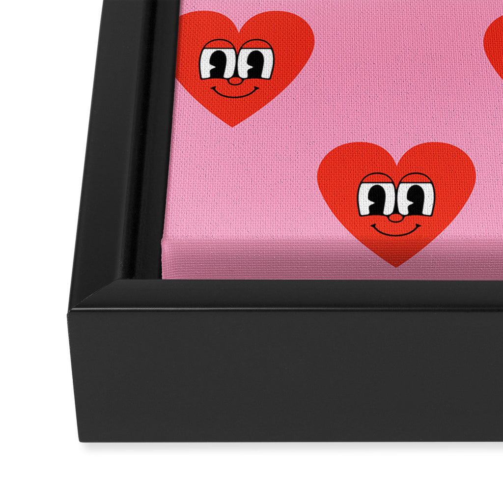 Funny retro love heart cartoon pattern Framed Canvas Print Gallery Image 3