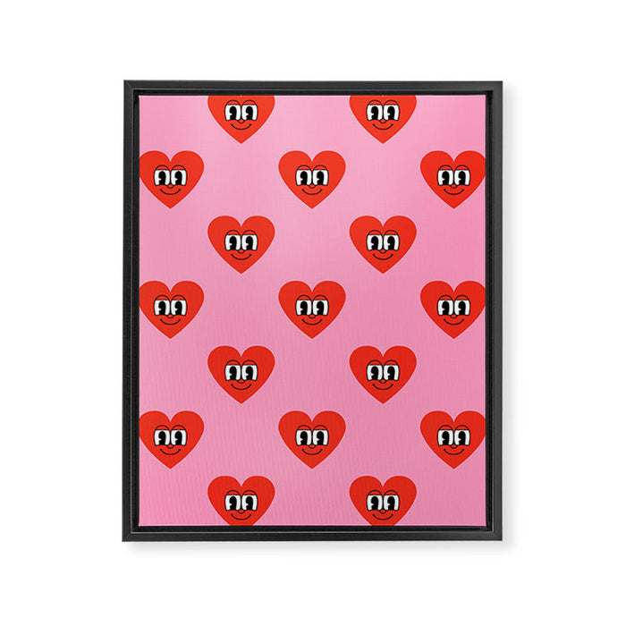 Funny retro love heart cartoon pattern Framed Canvas Print Gallery Image 1