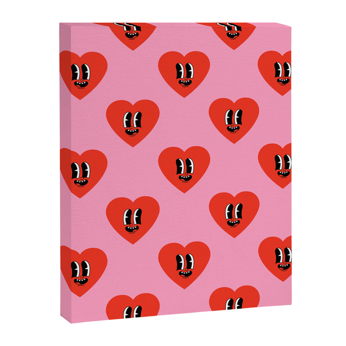 Funny retro love heart cartoon pattern Canvas Print Gallery Image 1