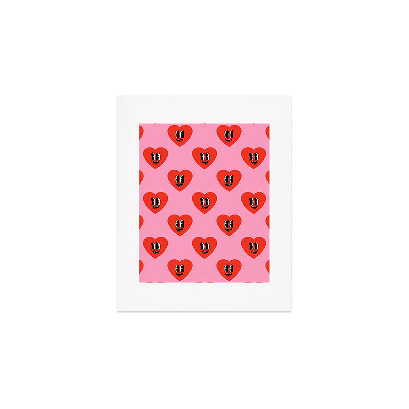 Funny retro love heart cartoon pattern Art Print Gallery Image 1