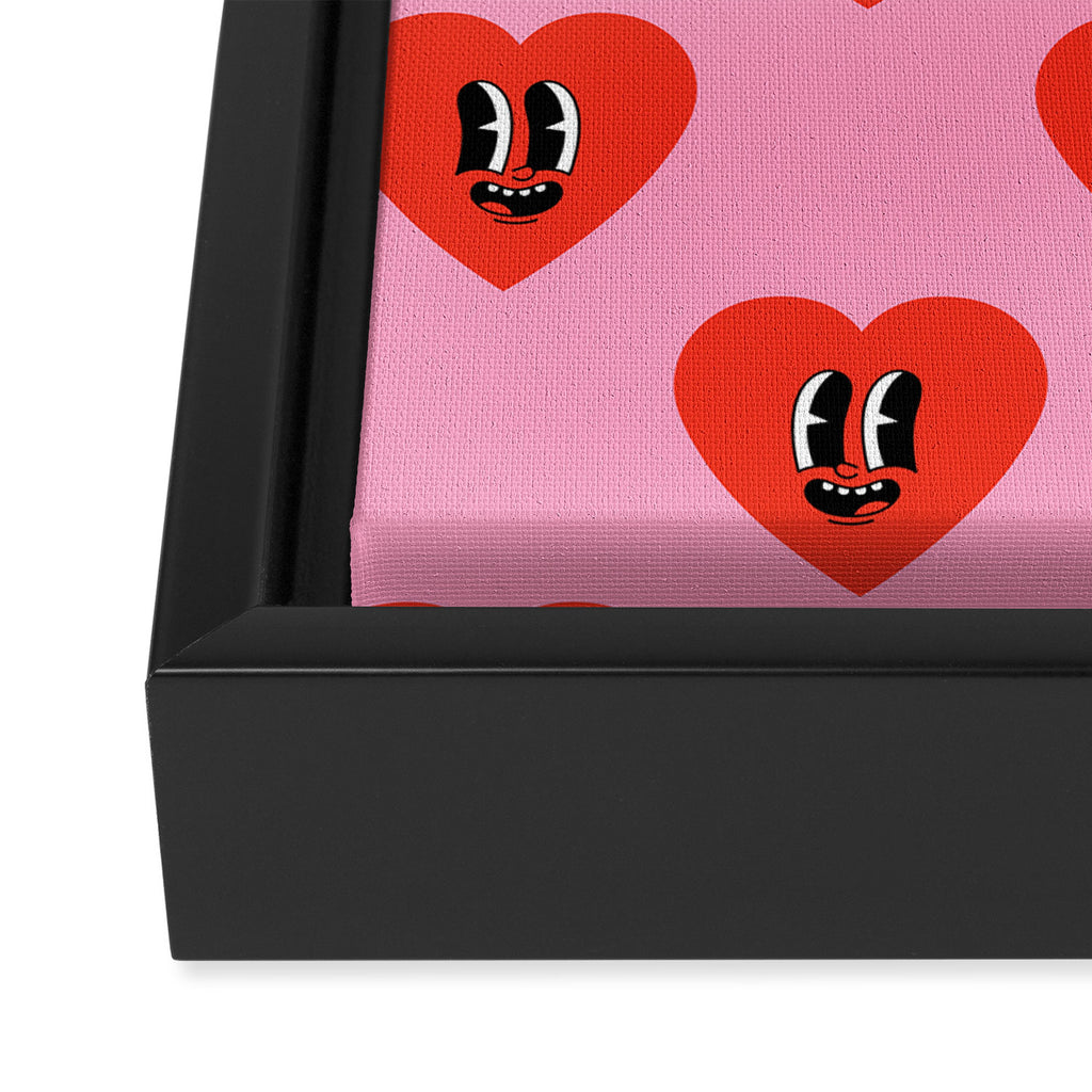 Funny retro love heart cartoon pattern Framed Canvas Print Gallery Image 3