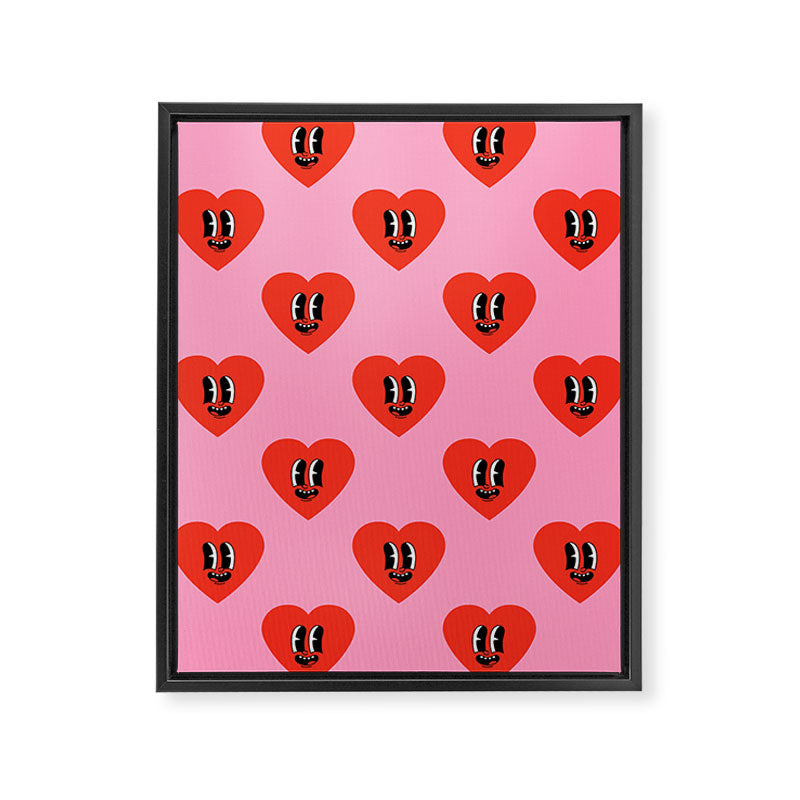 Funny retro love heart cartoon pattern Framed Canvas Print Gallery Image 8