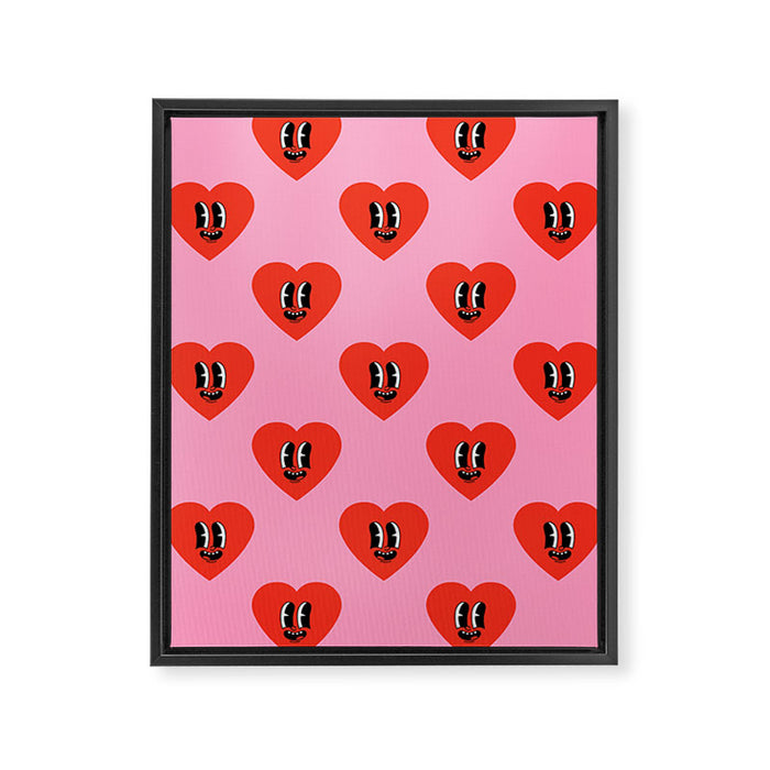 Funny retro love heart cartoon pattern Framed Canvas Print Gallery Image 1