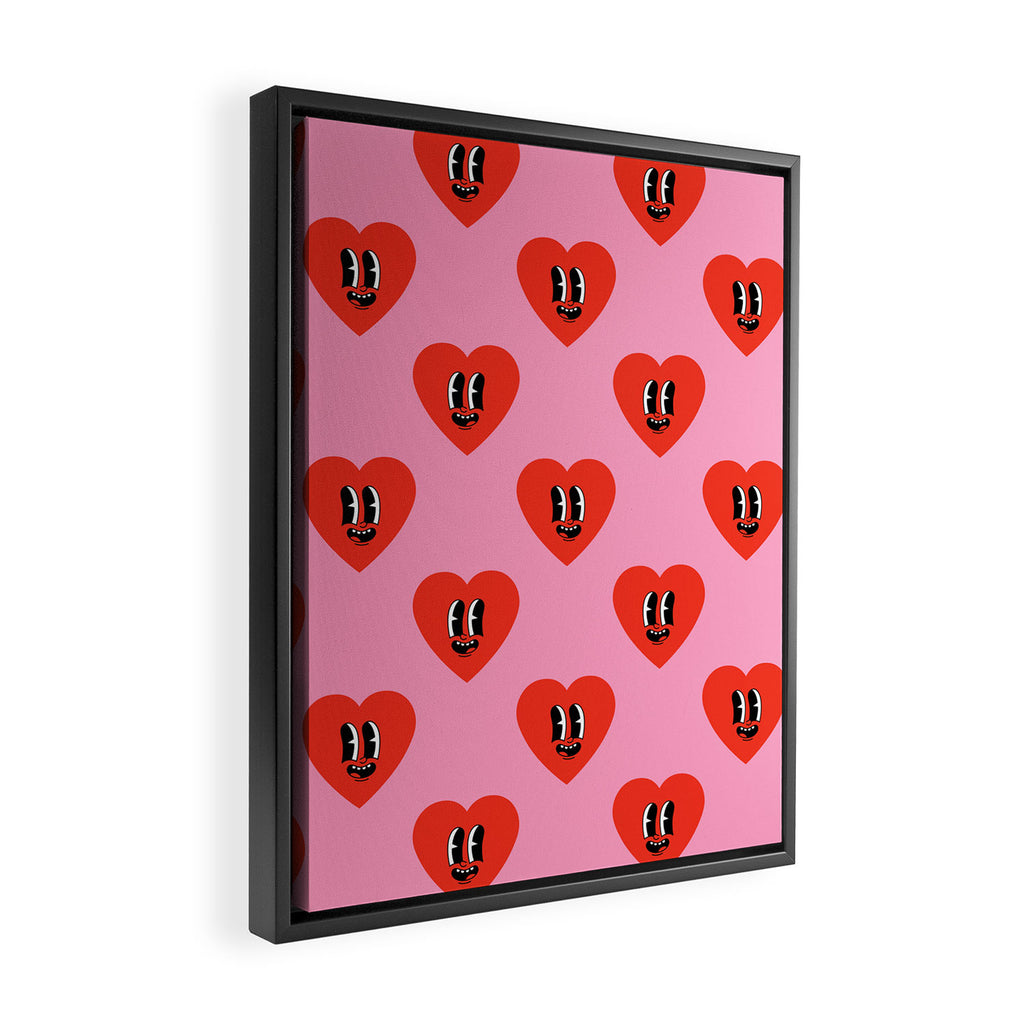 Funny retro love heart cartoon pattern Framed Canvas Print Gallery Image 2