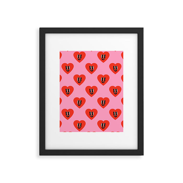 Funny retro love heart cartoon pattern Framed Art Print Gallery Image 1