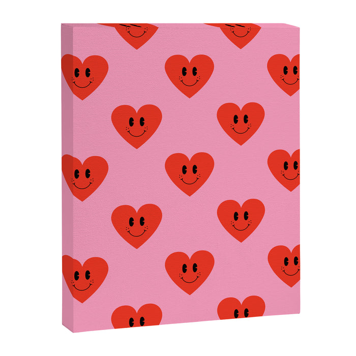 Funny retro love heart cartoon pattern Canvas Print Gallery Image 1