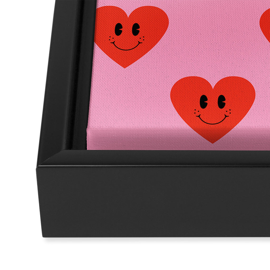 Funny retro love heart cartoon pattern Framed Canvas Print Gallery Image 3
