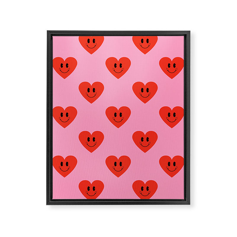Funny retro love heart cartoon pattern Framed Canvas Print Gallery Image 8
