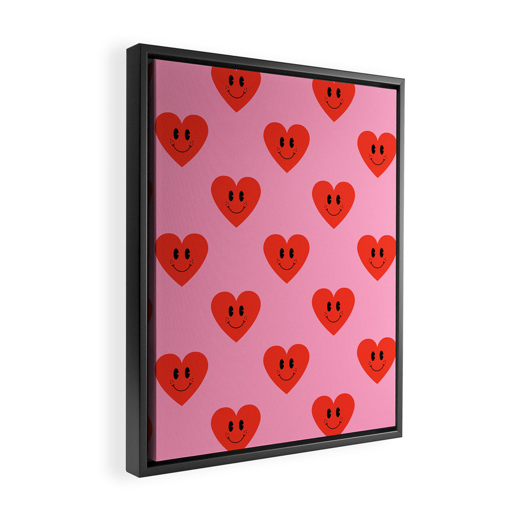 Funny retro love heart cartoon pattern Framed Canvas Print Gallery Image 2