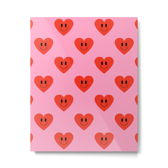 Funny retro love heart cartoon pattern Metal Print Gallery Image 1
