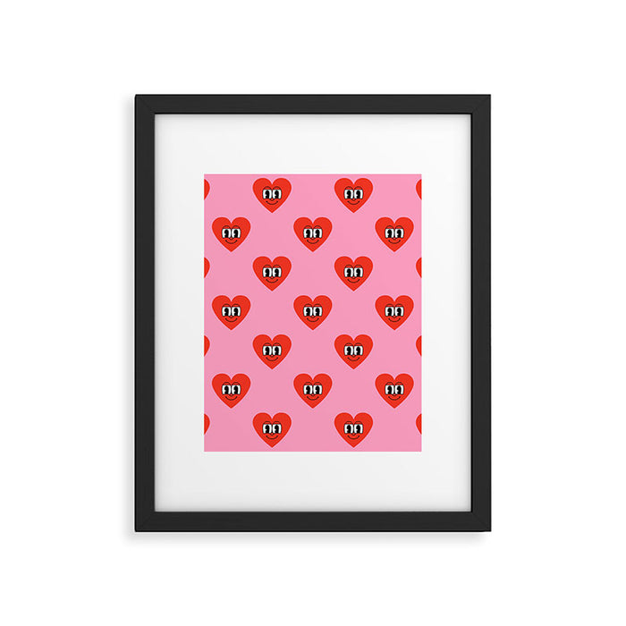 Funny retro love heart cartoon pattern Framed Art Print Gallery Image 1