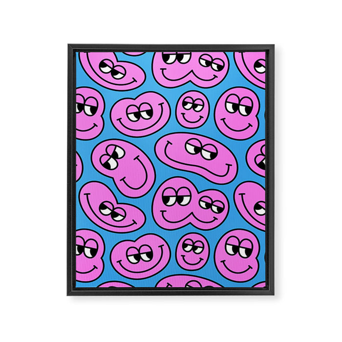 Funny retro smiling face cartoon pattern Framed Canvas Print Gallery Image 1