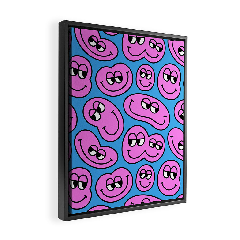 Funny retro smiling face cartoon pattern Framed Canvas Print Gallery Image 2