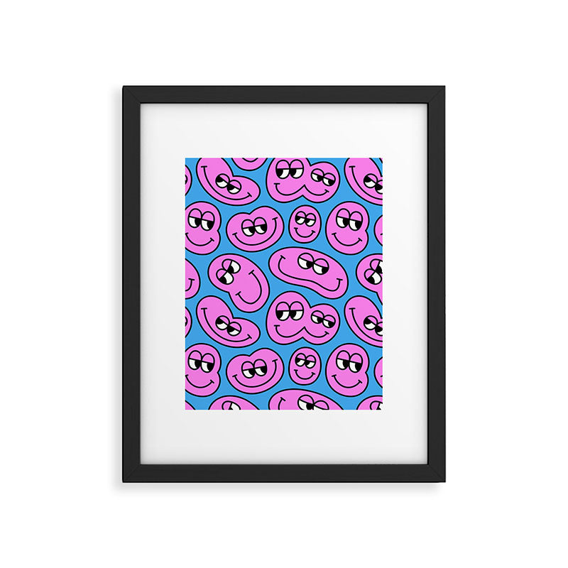 Funny retro smiling face cartoon pattern Framed Art Print Gallery Image 6
