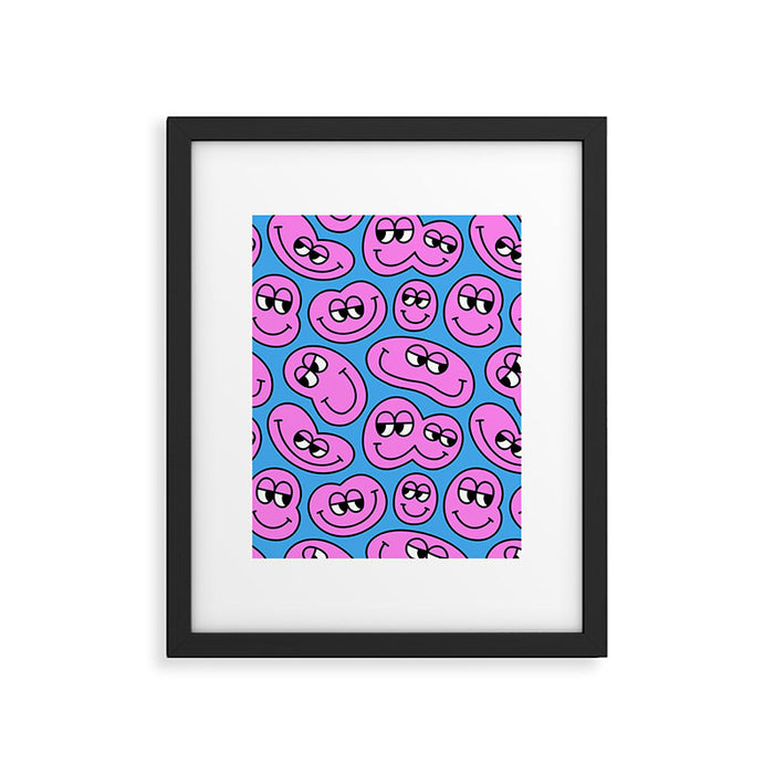 Funny retro smiling face cartoon pattern Framed Art Print Gallery Image 1