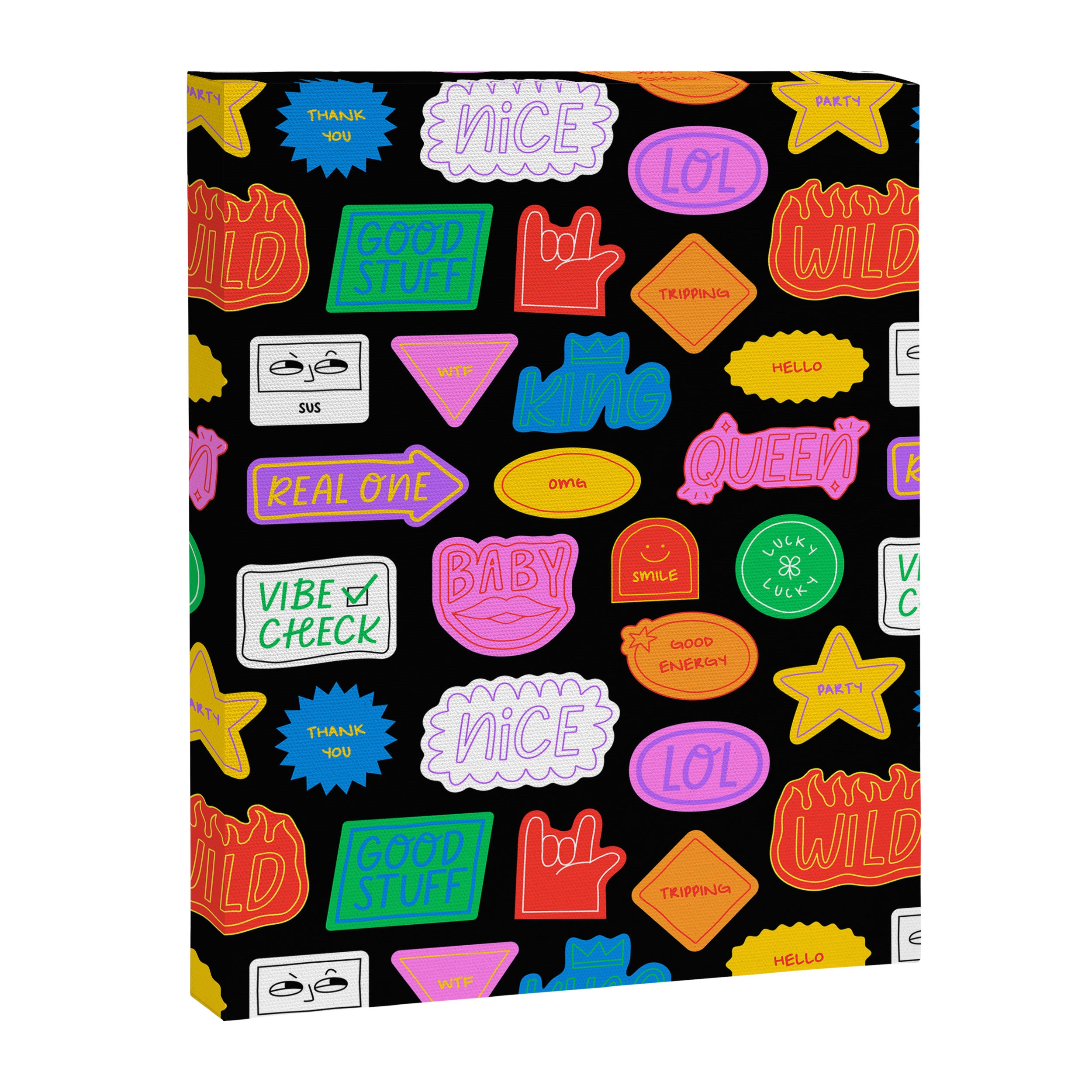 Funny retro sticker quote cartoon pattern Canvas Print Gallery Image 8
