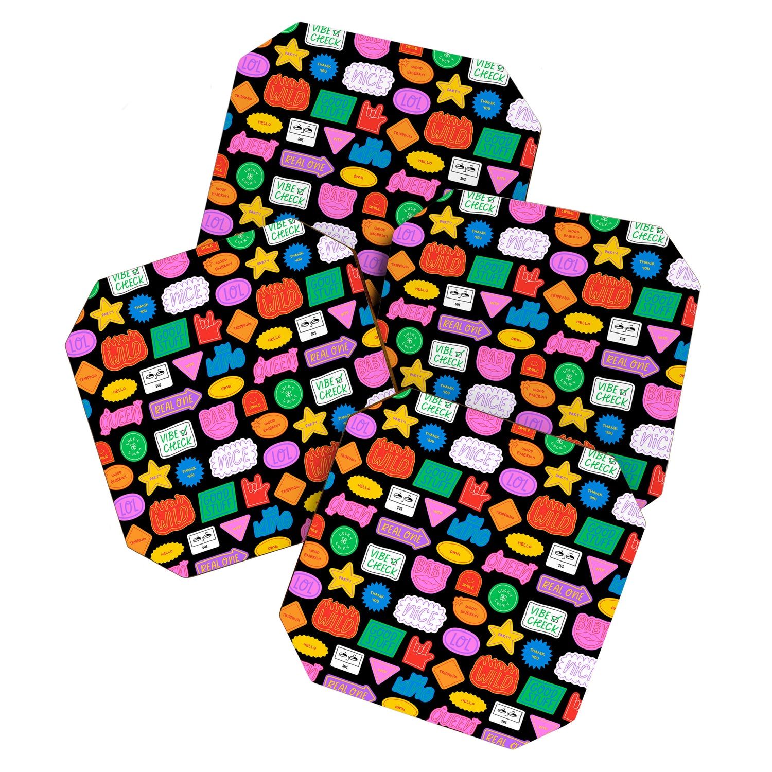 Funny retro sticker quote cartoon pattern Coaster Gallery Image 1