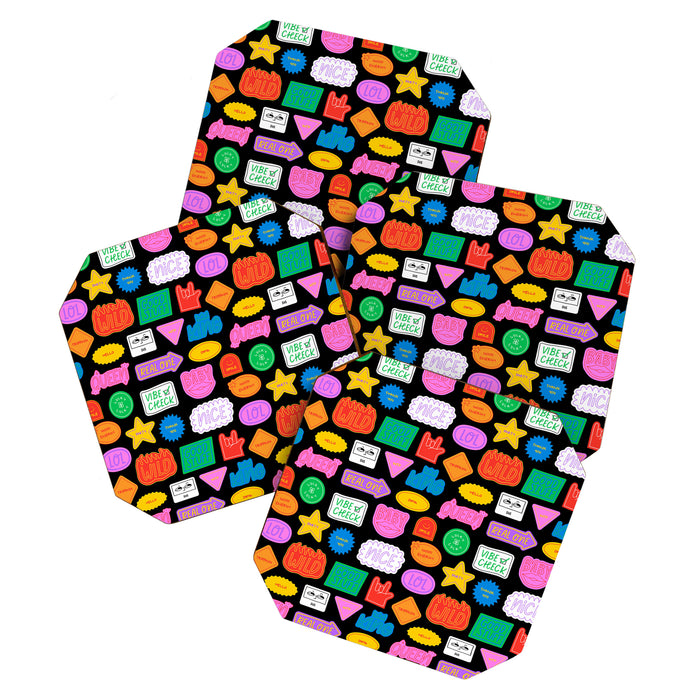 Funny retro sticker quote cartoon pattern Coaster Gallery Image 1