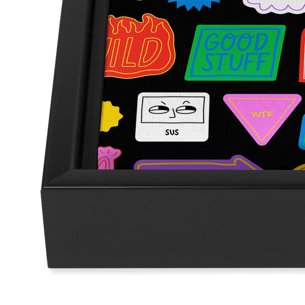 Funny retro sticker quote cartoon pattern Framed Canvas Print Gallery Image 3