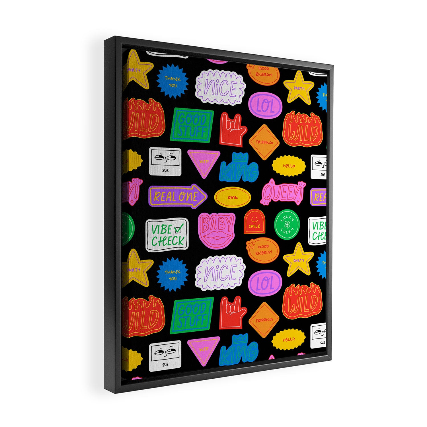 Funny retro sticker quote cartoon pattern Framed Canvas Print Gallery Image 2