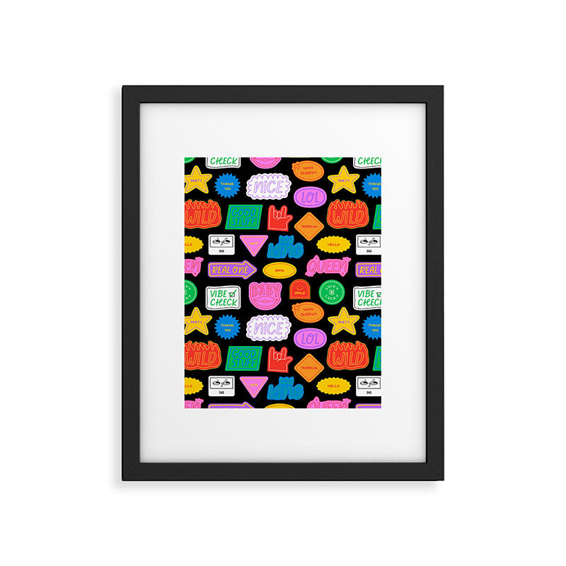 Funny retro sticker quote cartoon pattern Framed Art Print Gallery Image 6