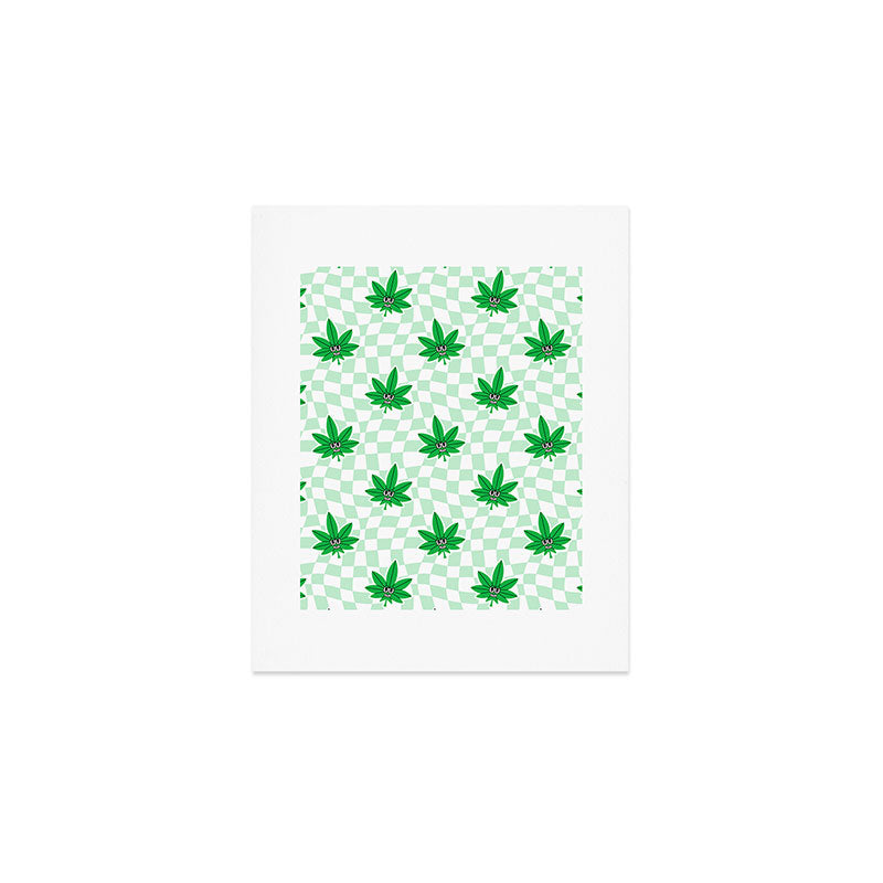 Funny retro weed leaf cartoon sticker pattern Art Print Gallery Image 1