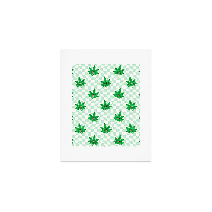Funny retro weed leaf cartoon sticker pattern Art Print Gallery Image 1