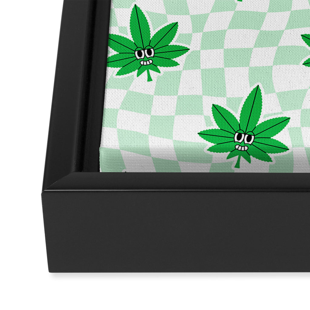 Funny retro weed leaf cartoon sticker pattern Framed Canvas Print Gallery Image 3