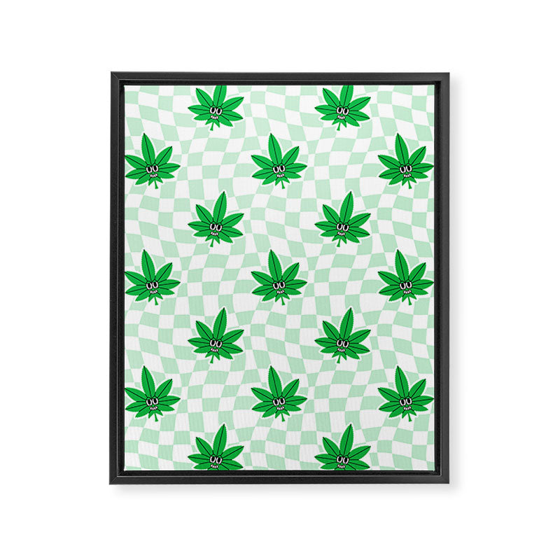Funny retro weed leaf cartoon sticker pattern Framed Canvas Print Gallery Image 8