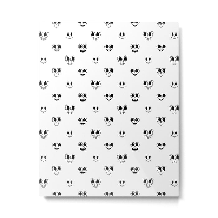 Funny vintage cartoon face doodle pattern Metal Print Gallery Image 1