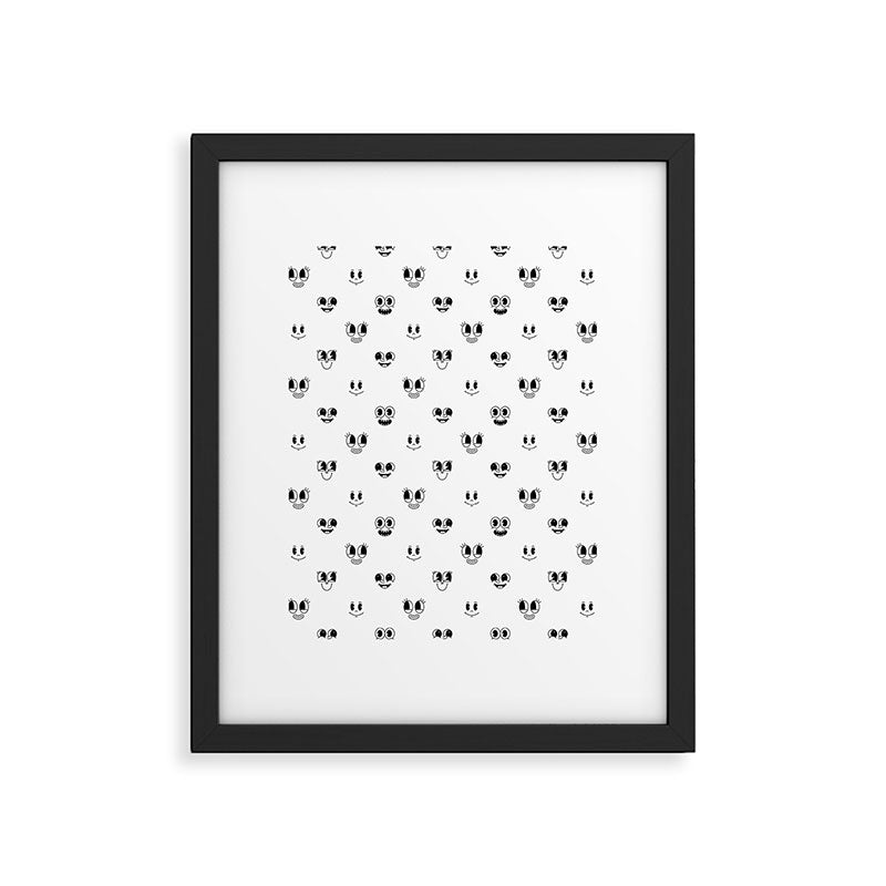 Funny vintage cartoon face doodle pattern Framed Art Print Gallery Image 6