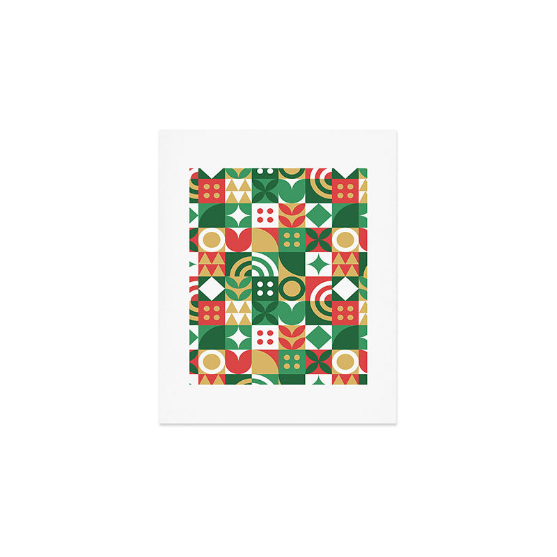 Geometric christmas holiday mosaic pattern Art Print Gallery Image 1