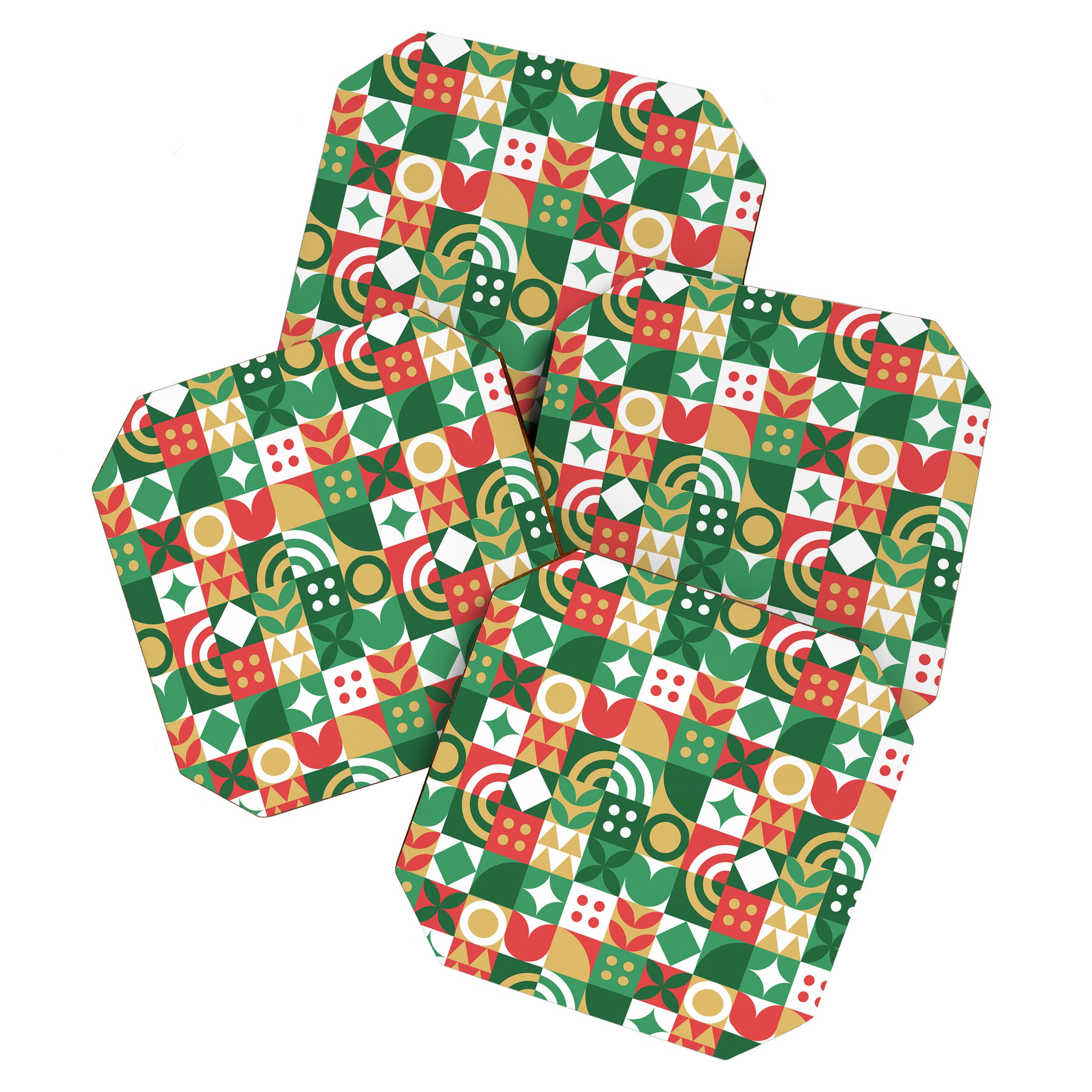 Geometric christmas holiday mosaic pattern Coaster Gallery Image 1