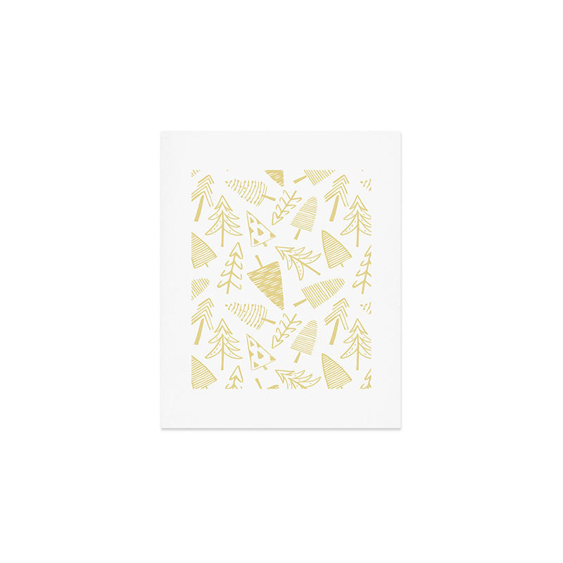 Goldd christmas pine tree doodle pattern Art Print Gallery Image 1