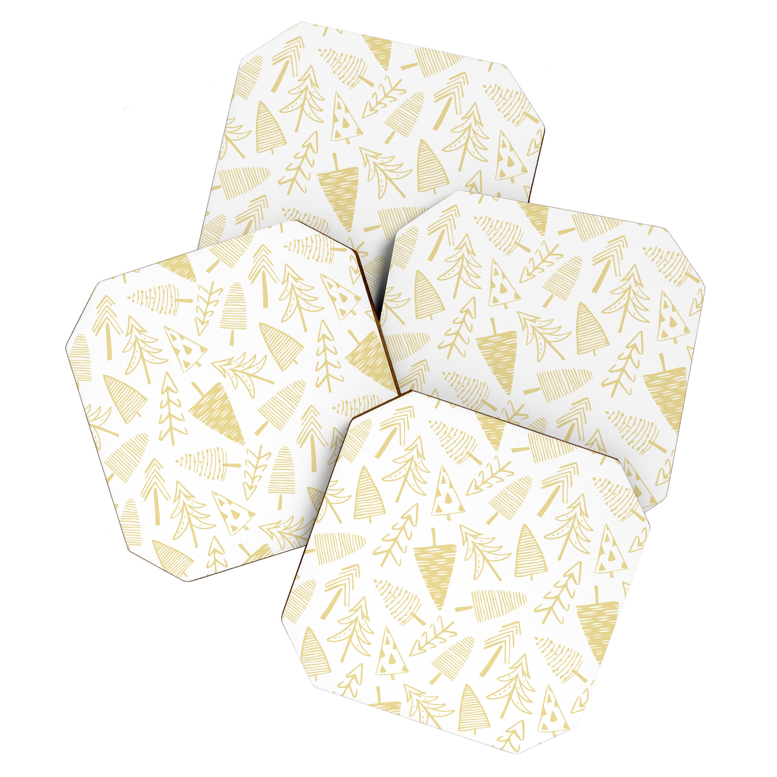 Goldd christmas pine tree doodle pattern Coaster Gallery Image 1