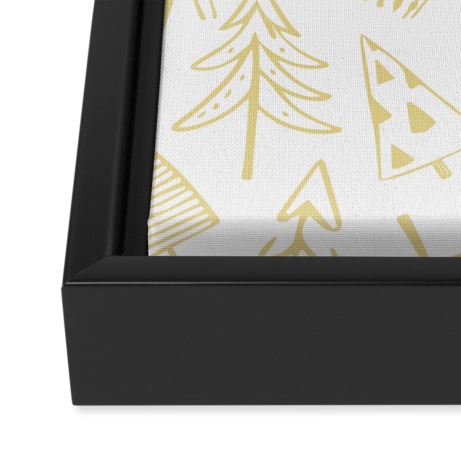 Goldd christmas pine tree doodle pattern Framed Canvas Print Gallery Image 3