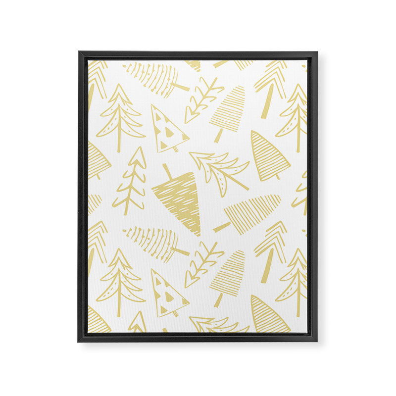 Goldd christmas pine tree doodle pattern Framed Canvas Print Gallery Image 8