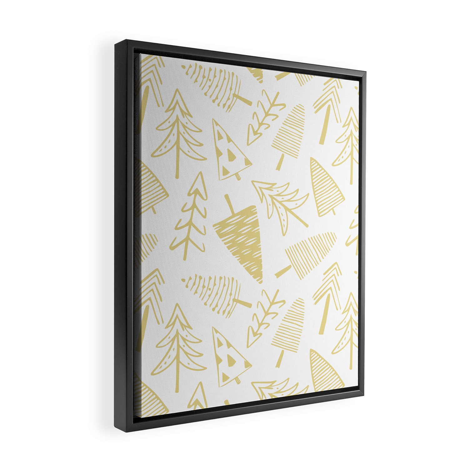 Goldd christmas pine tree doodle pattern Framed Canvas Print Gallery Image 2