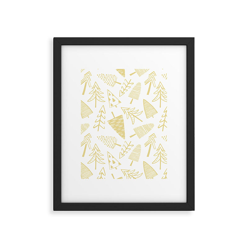 Goldd christmas pine tree doodle pattern Framed Art Print Gallery Image 6