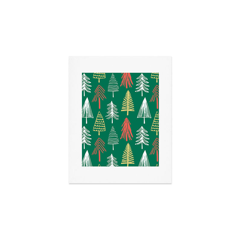 Green christmas pine tree doodle pattern Art Print Gallery Image 1