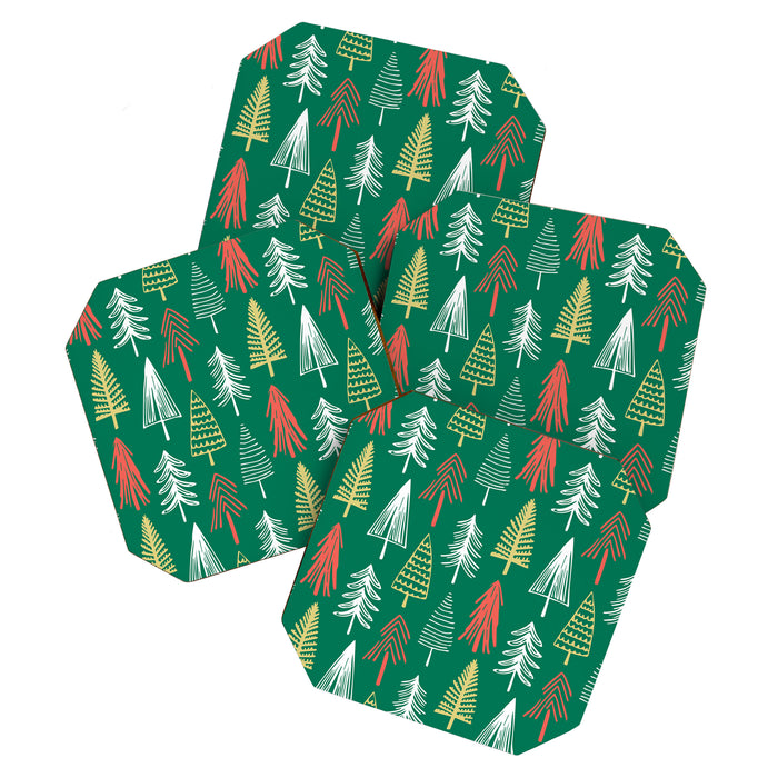 Green christmas pine tree doodle pattern Coaster Gallery Image 1