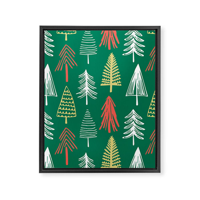 Green christmas pine tree doodle pattern Framed Canvas Print Gallery Image 1