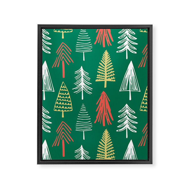Green christmas pine tree doodle pattern Framed Canvas Print Gallery Image 8