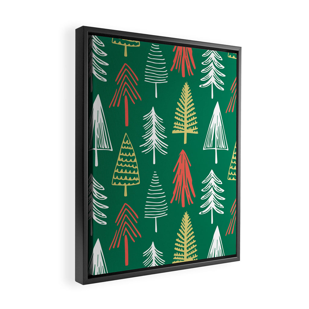 Green christmas pine tree doodle pattern Framed Canvas Print Gallery Image 2