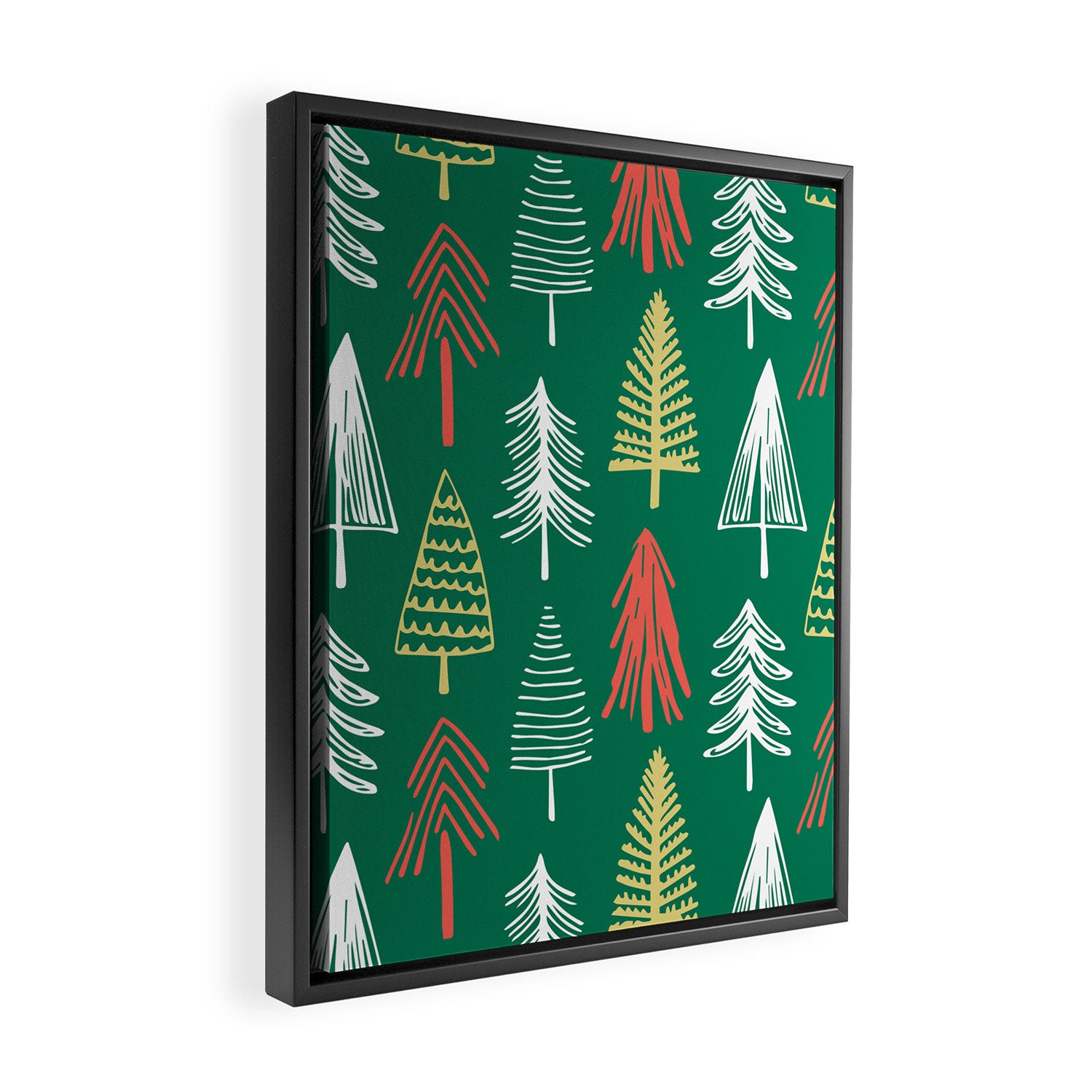 Green christmas pine tree doodle pattern Framed Canvas Print Gallery Image 2