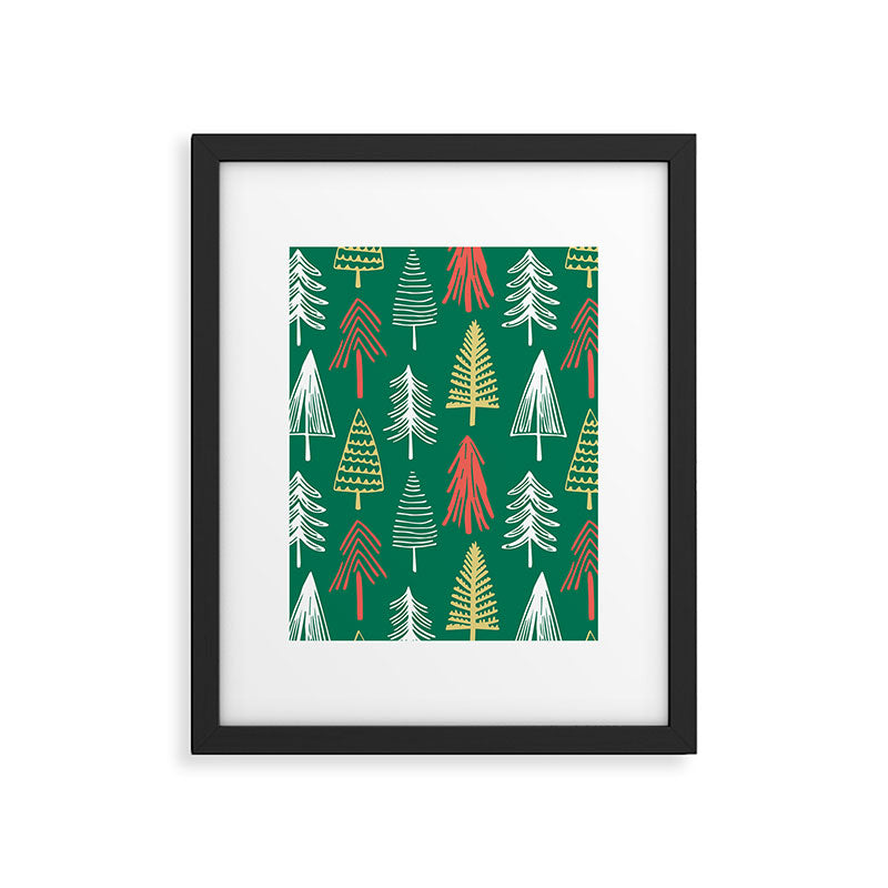 Green christmas pine tree doodle pattern Framed Art Print Gallery Image 6