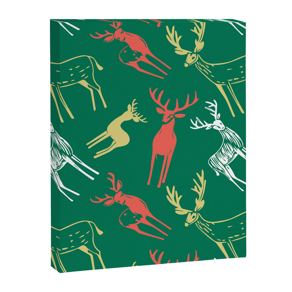 Green christmas reindeer animal pattern Canvas Print Gallery Image 8