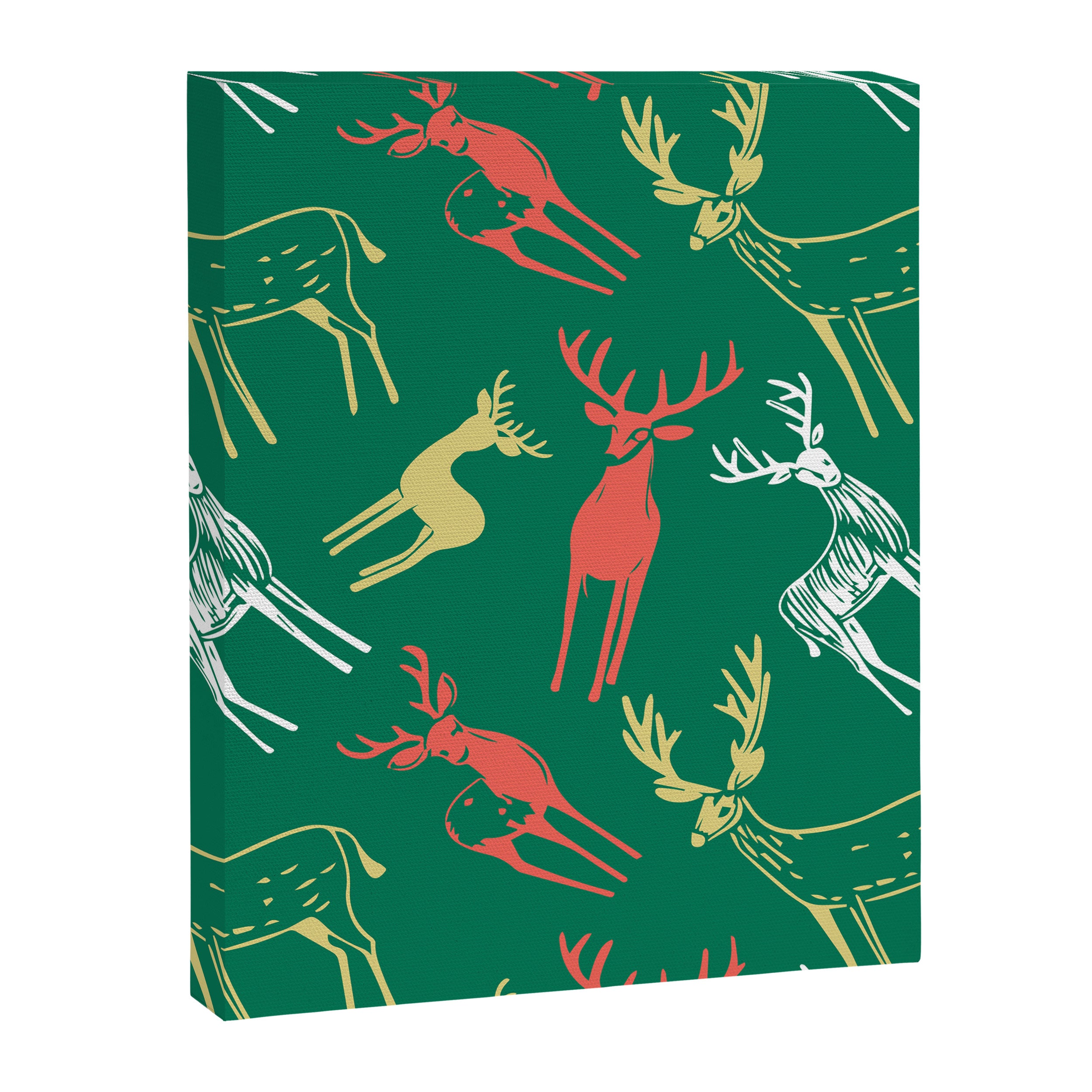 Green christmas reindeer animal pattern Canvas Print Gallery Image 8